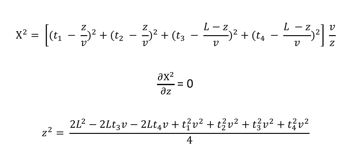 Chi-squared test, minimize and solve for z to get reconstructed position from time measurements.