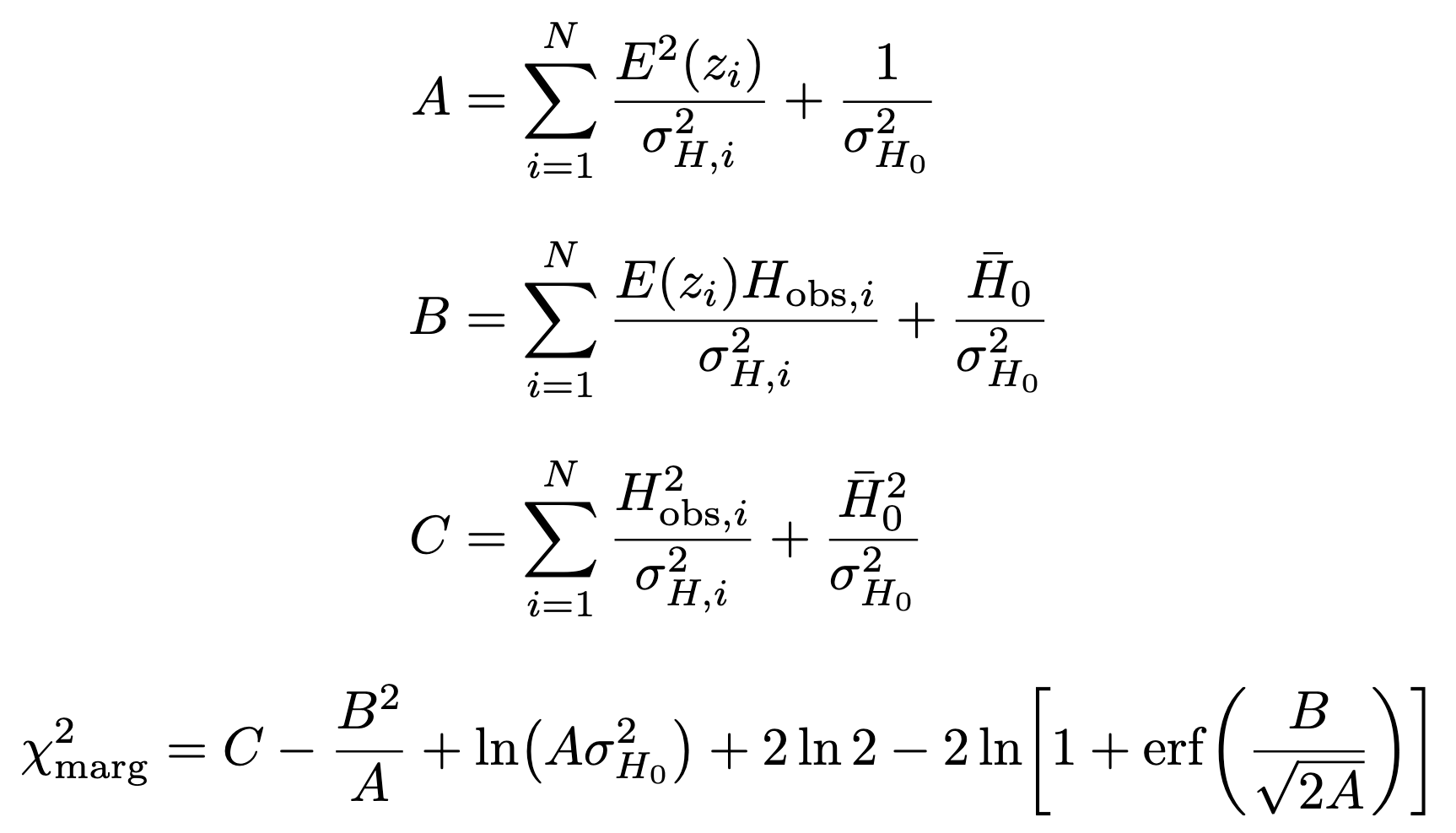 Fig. 2. Marginalization of the H(z) likelihood over the Hubble constant, H0. Here, H̅0 and σH0 are the mean and standard deviation of the Gaussian H0 prior, respectively, and erf denotes the error function.